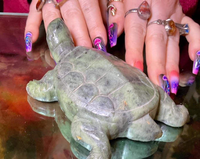 Vintage Serpentine Jasper Turtle ~ 13 oz. Carving ~ 5" Long Hand Carved ~ Stunning Museum Quality Specimen ~ Fast & Free Shipping, U.S.A. ~