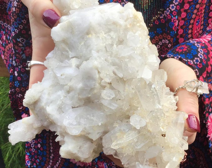 Clear Quartz Crystal Cluster - Large 3 Lb. 13 oz. ~ 8" Long Golden Healer ~ Sparkling Crystal Points - Meditation Stone ~ Fast Free Shipping