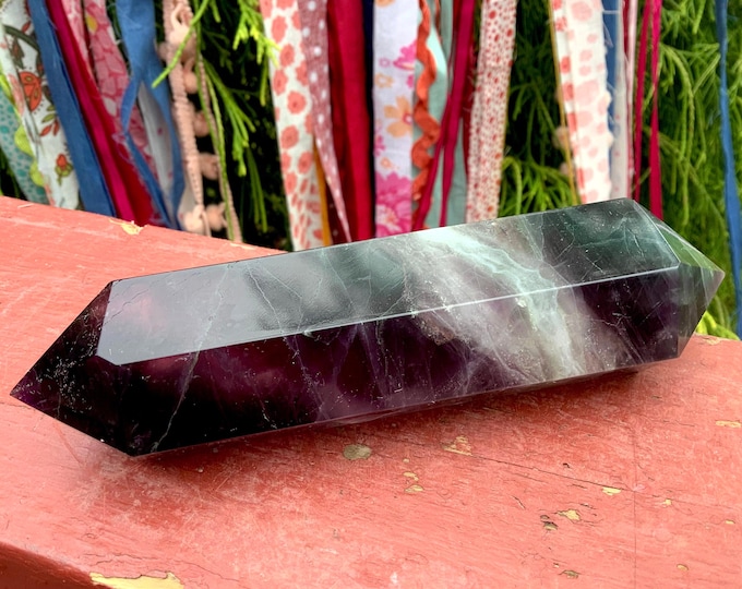 Purple Fluorite Double Terminated Crystal Wand ~ 8.8 oz. ~ 5 1/2" Long ~ Sparkling Purple, White, Rainbow Colors ~ Fast & Free Shipping USA