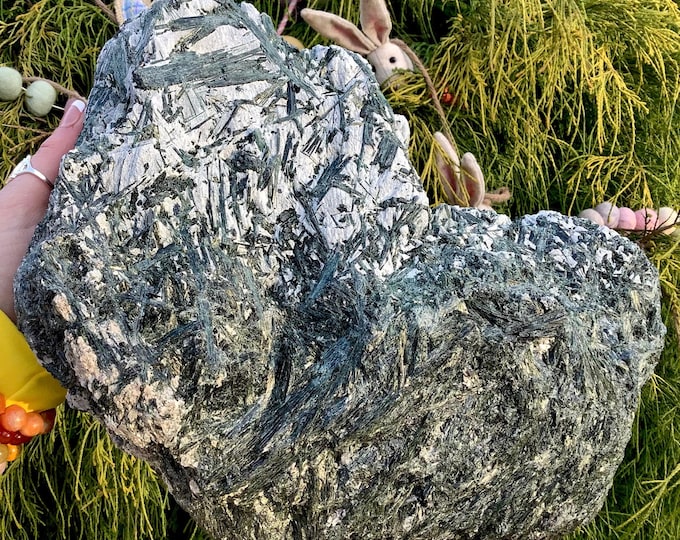Green Actinolite Crystal Cluster ~ Large 19 lb. 11 oz. ~ 11" Long ~ Natural Unpolished Sparkly Raw Stone, Altar Display