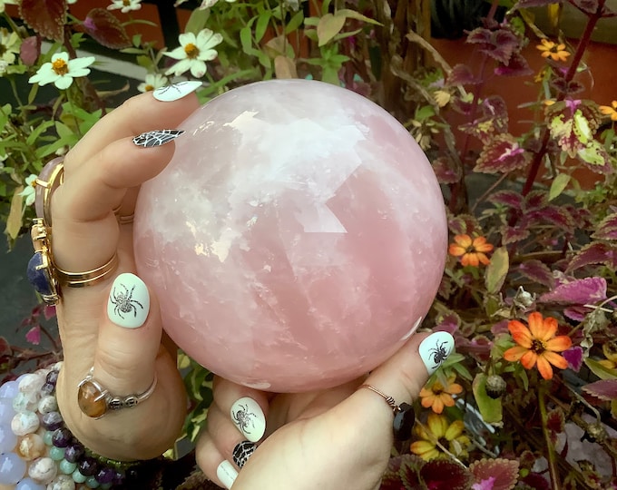 Large Rose Quartz Crystal Ball: Polished Pink Sphere, Reiki Altar Decor
