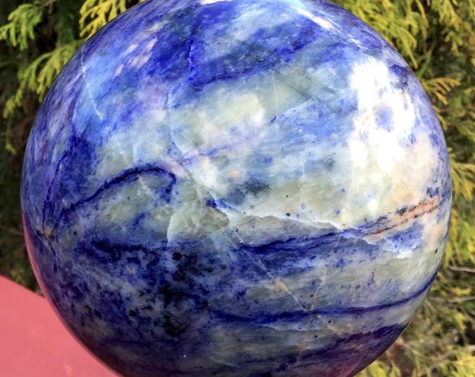 Sodalite Crystal Ball ~ Large 6 lb. 13. oz ~ 5" Wide ~ Third Eye Chakra Reiki Healing Altar Display ~ Metaphysical Home Decor ~ High Luster