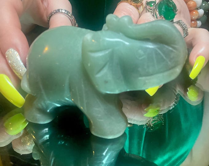 Green Aventurine Crystal Elephant ~ 6 oz. ~ 3" Long ~ Vintage Hand Carved Spirit Animal Totem