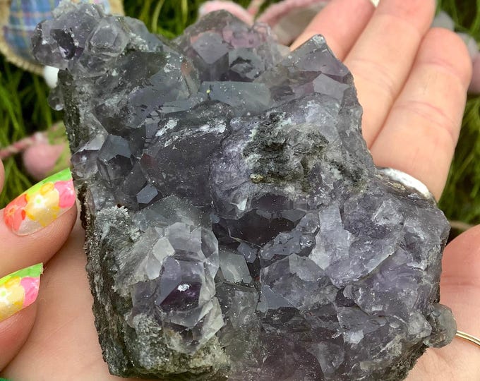 Purple Fluorite Cubic Crystal Cluster ~ Large 11.5 oz. ~ 4" Long ~ Natural Stone Matrix~ Fast & Free Shipping