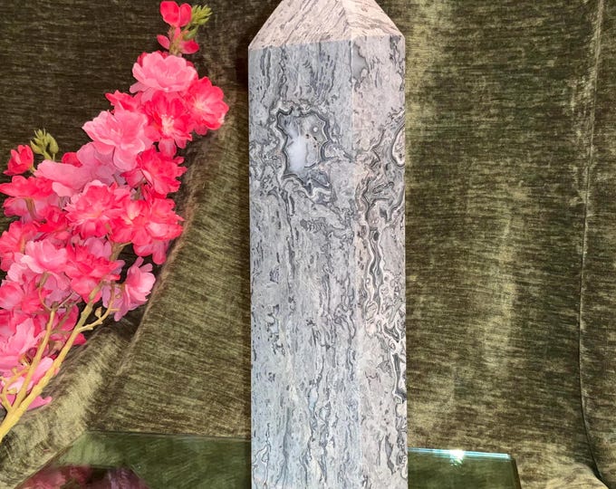 CLEARANCE! ~ Emperor Gray Jasper Crystal Generator ~ 10Lb. ~ 12" Tall ~ Silver Black White Inclusions