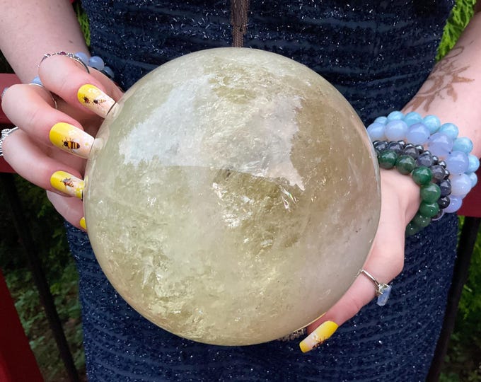 Citrine Crystal Ball ~ Large 8 lb. 8 oz. ~ 5" Wide ~ Sparkly Golden Yellow Color ~ Solar Plexus Reiki Altar Display ~ Fast & Free Shipping ~