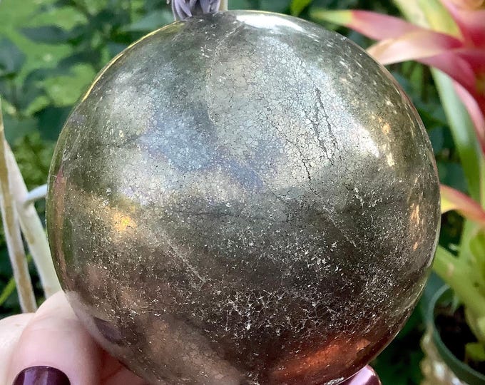 Pyrite Crystal Ball ~ Large 2 Lb. 6 oz. Golden Sphere ~ 3“ Wide ~ Natural Home Decor, Meditation, Altar Display ~ Fast & Free Shipping