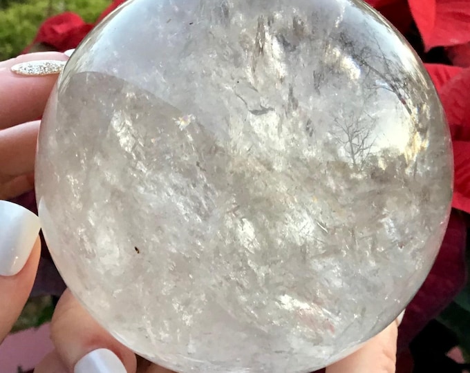 Clear Quartz Crystal Ball ~ Large 2 Lb. 9 oz. ~ 3" Wide ~ Polished Sparkling Sphere ~ Reiki, Altar, Feng Shui, Meditation Room, Home Decor