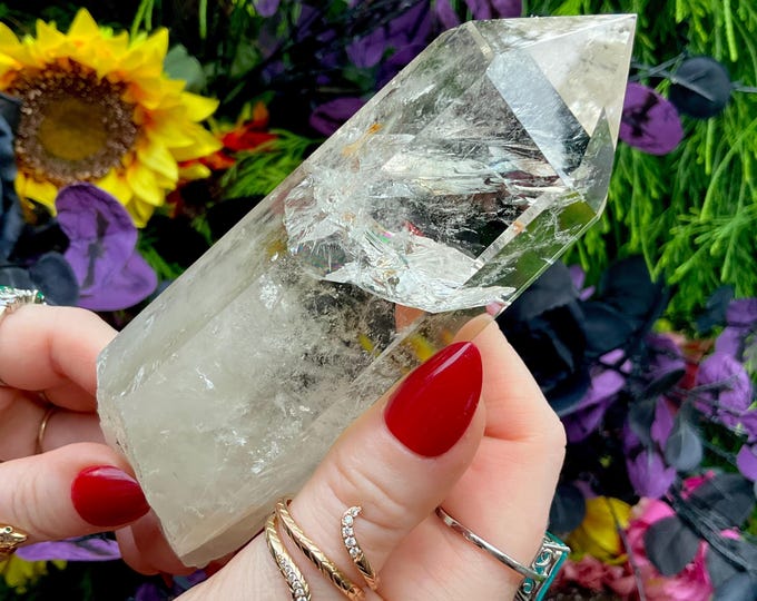 Citrine Quartz Crystal Wand ~ Large 11.4 oz. ~ 5 1/2" Long ~ High Altitude Himalayan Point ~ Clear & Yellow Phantoms ~ Rainbow Inclusions
