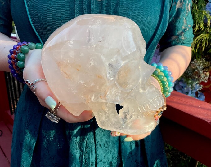 Clear Quartz Crystal Skull ~ Large 4 Lb. 10 oz. ~ 5" Long ~ Hand Carved Life Size Carving ~ Translucent Sparkling Clear Inclusions