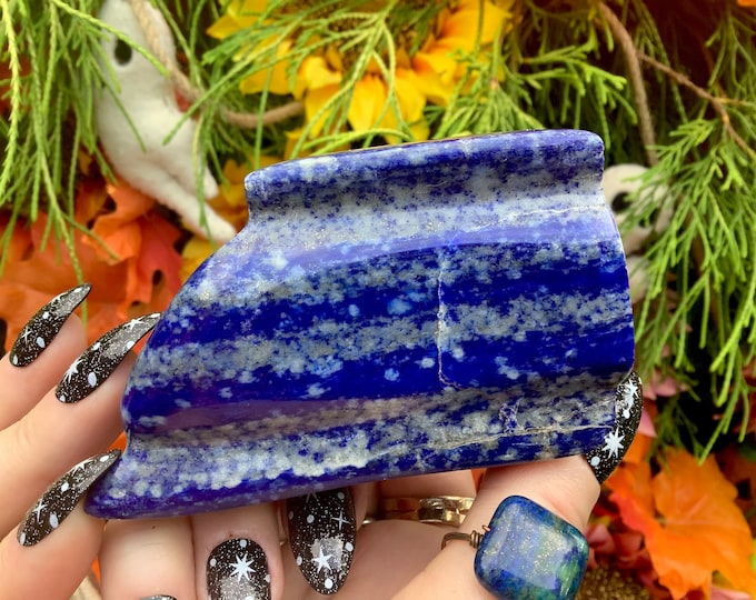 Lapis Lazuli Freeform Crystal ~ Large 11 oz. ~ 3 1/2" Long ~ Sparkling Deep Blue Color ~ Third Eye Chakra, Altar, Reiki, Home Decor, Display