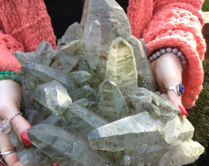 CLEARANCE! ~ Chlorite Quartz Crystal Cluster ~ Large 17 Lb. ~ 10" Long ~ Massive Gorgeous Long Frosted Green Natural Points