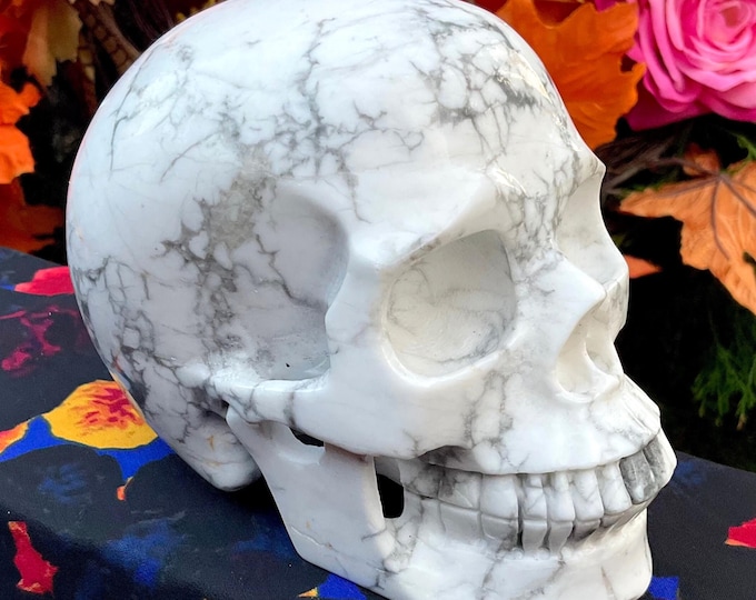 White Howlite Crystal Skull ~ Large 3 Lb. 2 oz. ~ 5" Long ~ High Quality Hand Carved ~ Gray Vein Pattern ~ Fast & Free Shipping from U.S.A ~