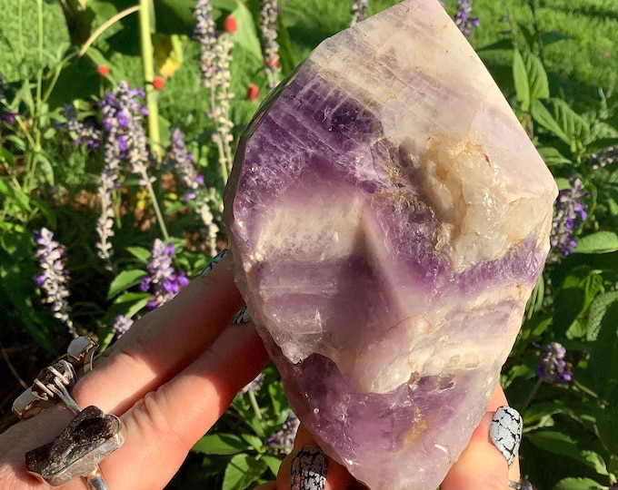CLEARANCE! ~ Purple Chevron Amethyst Crystal Point ~ Large 1 Lb. 12 oz ~ 5" Long ~ Gorgeous Natural Display ~ Raw Mineral Specimen ~