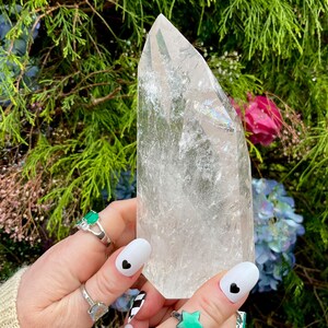 Brazilian Quartz Crystal Generator: Silver Inclusions, Rainbows, 5.5&quot; Tower