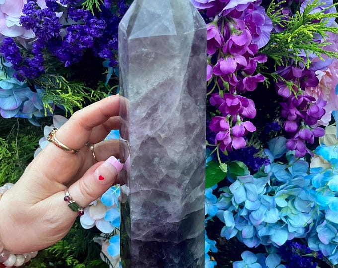 Rainbow Fluorite Crystal Generator ~ Large 4 lb. 7 oz. ~ 9" Tall Tower ~ Free-Standing ~ Purple, Green, White Colors ~ Fast & Free Shipping