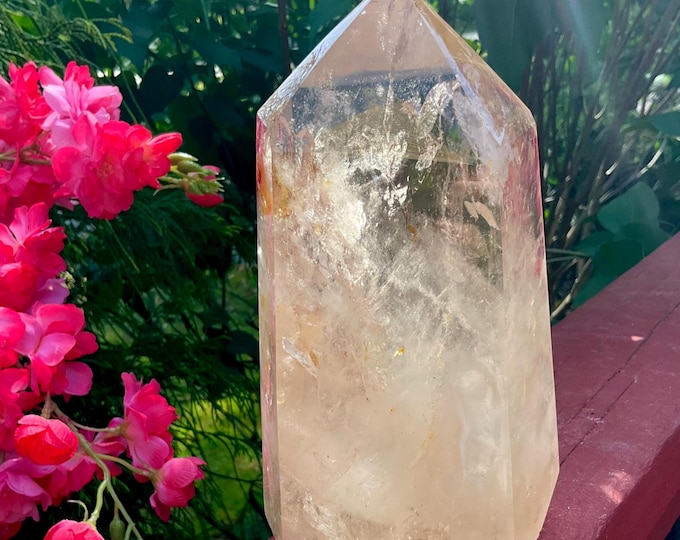 Clear Quartz Crystal Generator ~ Large 3 lb.~ 7" Tall Tower ~ White Ghost Clouds ~ Ultra Sparkling Rainbow Inclusions ~ Fast & Free Shipping