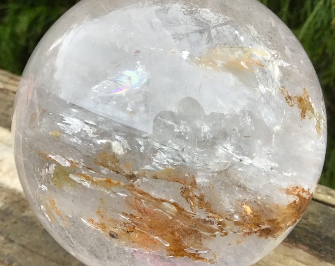 Clear Quartz Crystal Ball ~ Large 1 Lb. 3 oz. ~ Golden Healer & Silver Inclusions ~ 3" Wide ~ Sparkling Rainbow Prisms ~ Metaphysical Decor