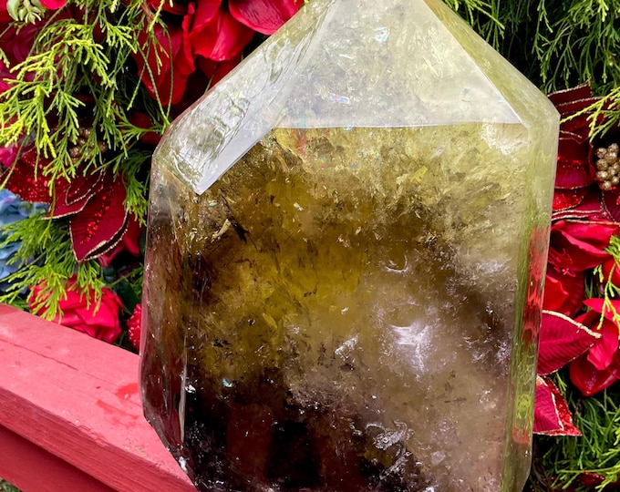 Smokey Citrine Crystal Generator ~ Large 24 lb ~ 12" Tall ~ Colorful Sparkling Rainbow Inclusions ~ Metaphysical Decor, Fast & Free Shipping
