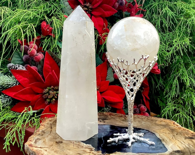 Clear Quartz Crystal Ball & Tower with Stand ~ Crystal Gift Set ~ Generator and Sphere Display Set ~ Free Gift-Wrapping ~ Fast Free Shipping