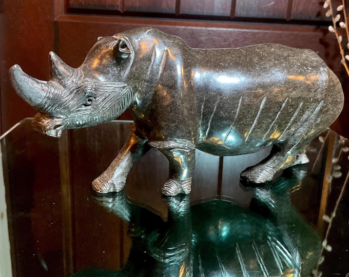 Vintage Hand Carved Verdite Rhinoceros 2 Lb. 12 oz. ~ 8" Long ~ Hand Carved ~ Animal Totem, Altar, Reiki Display