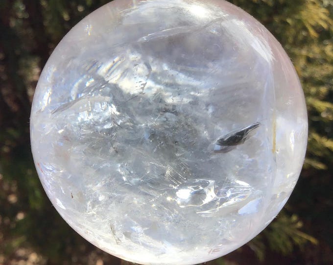 Ultra Clear Quartz Crystal Ball ~ 12 oz. ~ 2 1/2" Wide ~ Rainbow & Silver Inclusions ~ Beautiful Reiki, Altar Display ~ Goddess Home Decor ~