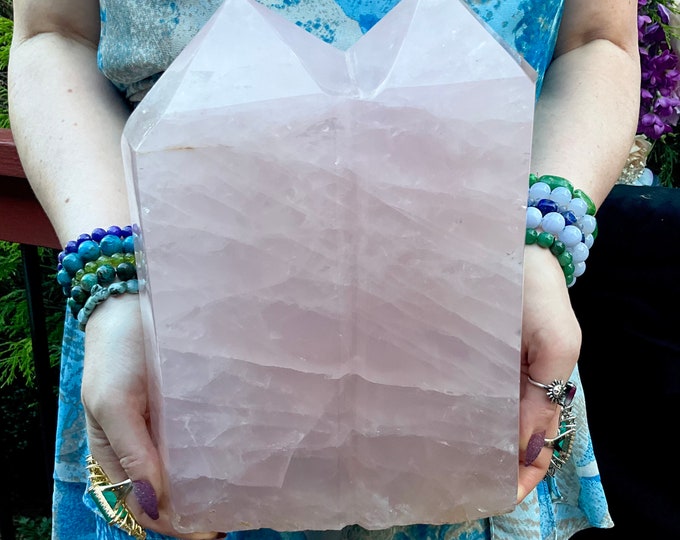 Rose Quartz Twin Flame Crystal Generator ~ Large 20 lb. ~ 10" Tall ~ Feng Shui Decor for Right Corner, Relationships, Love ~ Beauty Altar ~