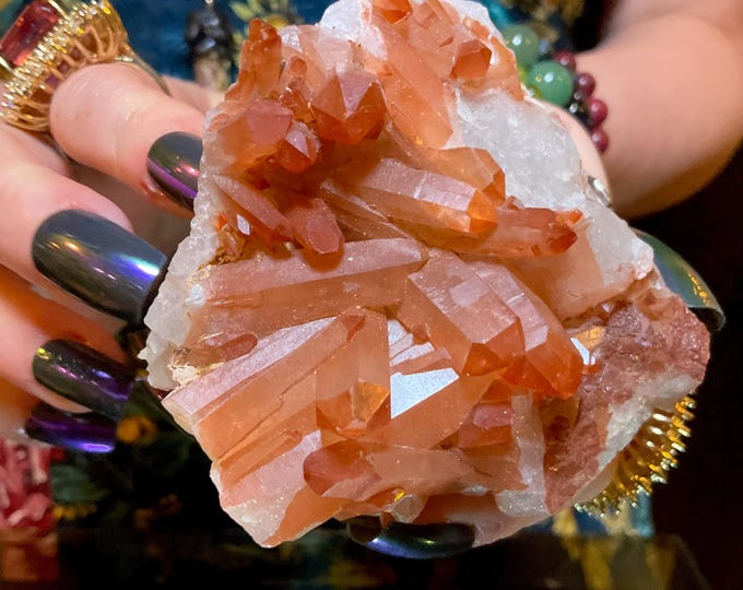 Red Quartz Crystal Cluster ~ Large 9 oz. ~ 2 1/2" Long ~ Perfect Points ~ Mined in Morocco