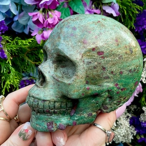 Ruby Zoisite & Fuchsite Crystal Skull ~ 3 Lb 2 oz~ Sparkling Green and Red Colors ~ 5&quot; Long ~ Hand-Crafted Display Sculpture ~ Fast Shipping