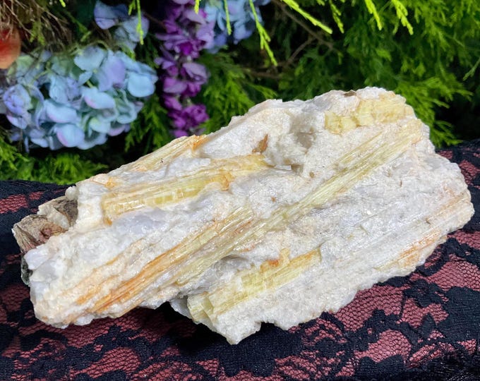 Yellow Tourmaline Crystal Cluster ~ Large 1 Lb 7 oz. ~ 6" Long ~ Colorful Golden Bands with Quartz ~ Rare! Fast & Free Shipping, from U.S.A.