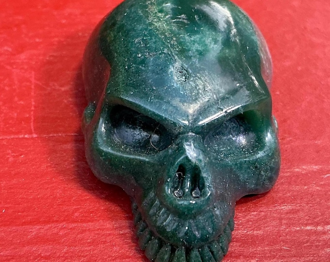 CLEARANCE! ~ Green Ocean Agate Crystal Skull Pendant Necklace ~ 2" Long ~ Hand Carved One-of-a-Kind ~