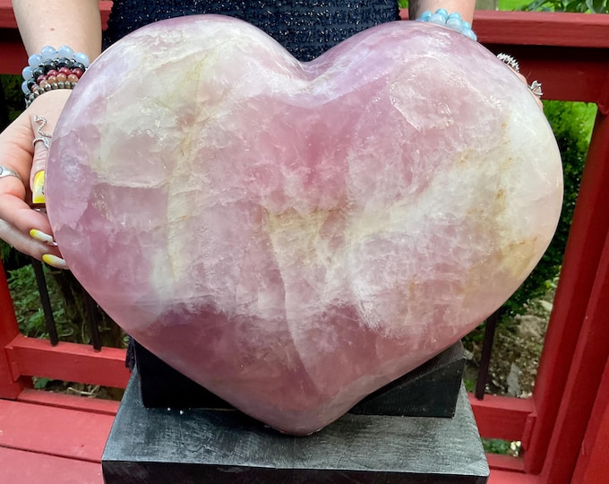 Rose Quartz Crystal Heart ~ Large 36 Lb. ~ 12" Wide Free Standing Custom Display Stand ~ Angelic Baby Pink ~ Perfect Gift ~ Free Shipping