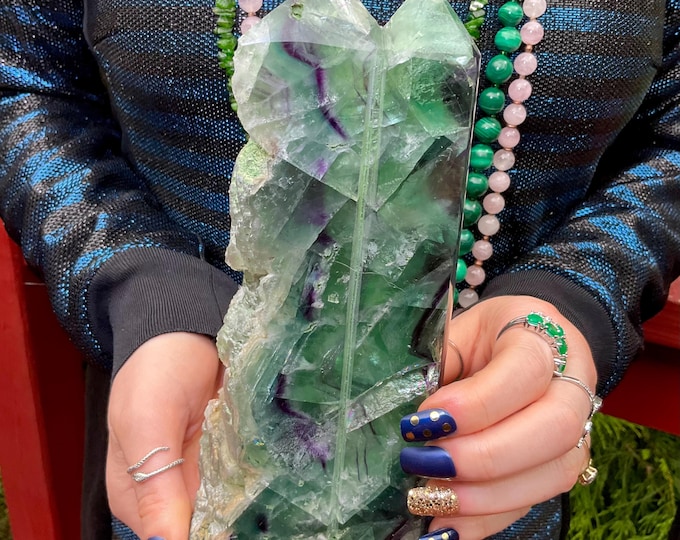 Rainbow Fluorite Crystal Twin Flame Generator ~ Large 2 lb. 14 oz. ~ 8" Tall ~ Swirling Blue & Green Colors ~ Fast Free Shipping