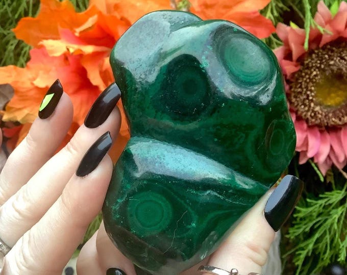Malachite Freeform Crystal ~ Large 14 oz. ~ 3" Long - Heart Chakra Reiki Healing Altar Display ~ Metaphysical Home Decor ~ Free Shipping USA