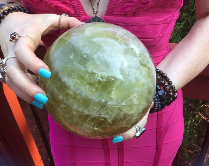 Citrine Crystal Ball ~ Large 11 lb. 5 oz. ~ 6" Wide Golden Banded Smokey Polished Quartz Sphere ~ Sparkling Inclusions ~ Fast Free Shipping
