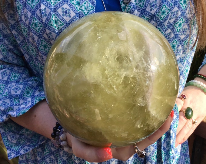 Citrine Crystal Ball ~ Large 13 lb. ~ 6" Wide ~ Big Sunshine Golden Yellow Quartz Inclusions ~ Reiki, Altar ~Display ~ Free & Fast Shipping