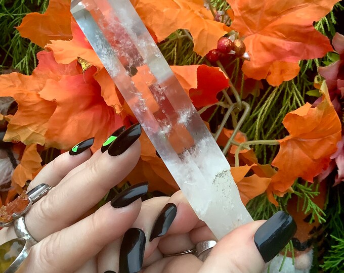Clear Quartz Crystal Wand ~ Large 3.5 oz. ~ 5" Long ~ Museum Quality ~ High Altitude Himalayan Quartz Point ~ Sparkling Rainbow Inclusions
