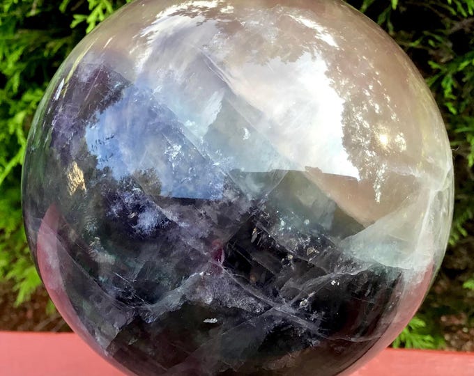 CLEARANCE! ~ Purple Fluorite Crystal Ball ~ Large 5 Lb. ~ 4" Wide ~ Colorful Plum Purple & Peach Pink Polished Sphere ~