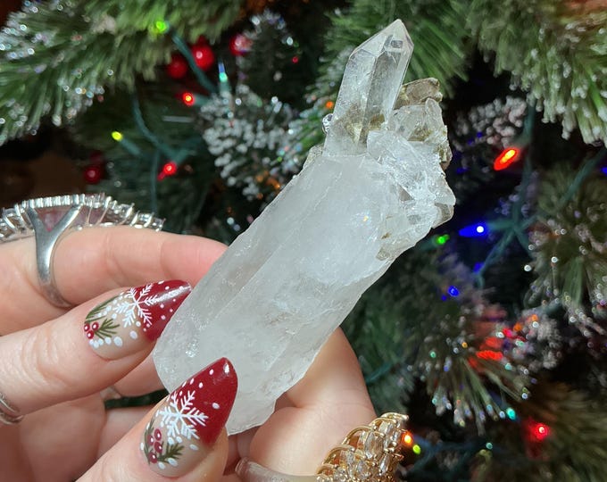 Clear Quartz Crystal Cluster 3.6 oz. ~ 3" Long ~ Sparkling Green Chlorite Point