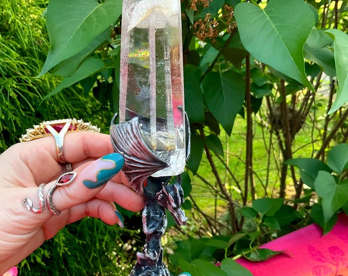 Ultra Clear Quartz Crystal Wand ~ 7 oz. ~ 4 1/2" Tall ~ White Sand Inclusions ~ Incredible Transparency with Beautiful Dragon Display Stand