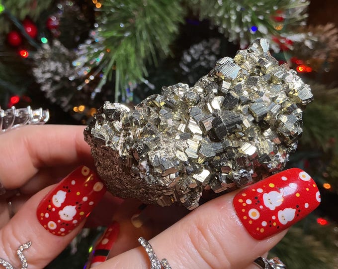 Sparkling Golden Pyrite Crystal 3" Long Cluster, 9 oz.  Meditation Altar Decor