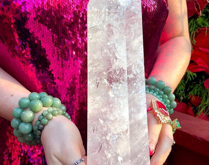 Clear Quartz BRAZILIAN Crystal Generator ~ 3 Lb. 9 oz. ~ 10" Tall ~ Sparkling Silver & Rainbow Inclusions ~ Highest Quality