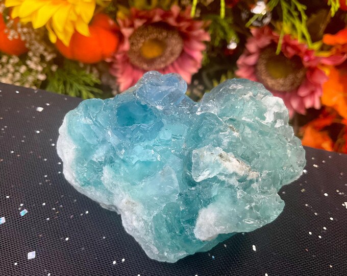 Blue Fluorite Crystal Cluster ~ 7 1/2 oz. ~ 3" Long ~ Sparkling Two-Sided Crystal on Matrix ~ Cubic Formation Fast & Free Shipping ~ U.S.A.