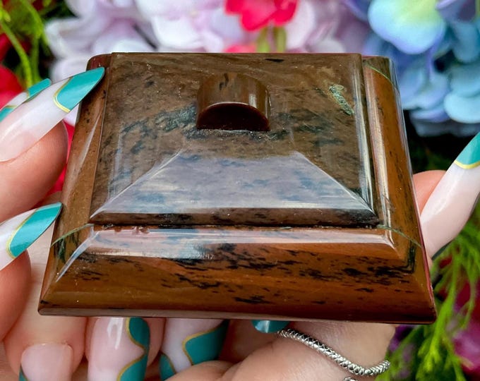 Mahogany Obsidian Crystal Jewelry Box ~ 2" Wide ~ Natural Home Decor Display ~ Swirling Black and Orange Colors ~ Fast & Free Shipping