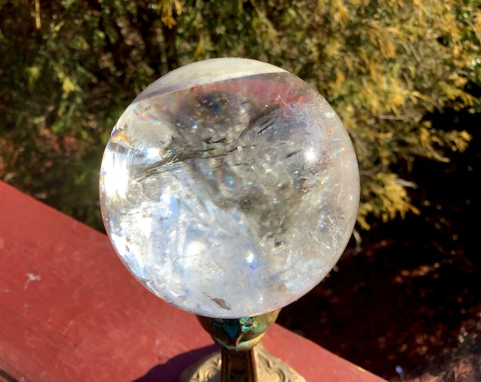 Clear Quartz Crystal Ball ~ 7 oz. ~ 1 1/2" Wide Translucent Sphere ~ White Sand Sparkly Inclusions ~ Reiki, Altar, Feng Shui Display