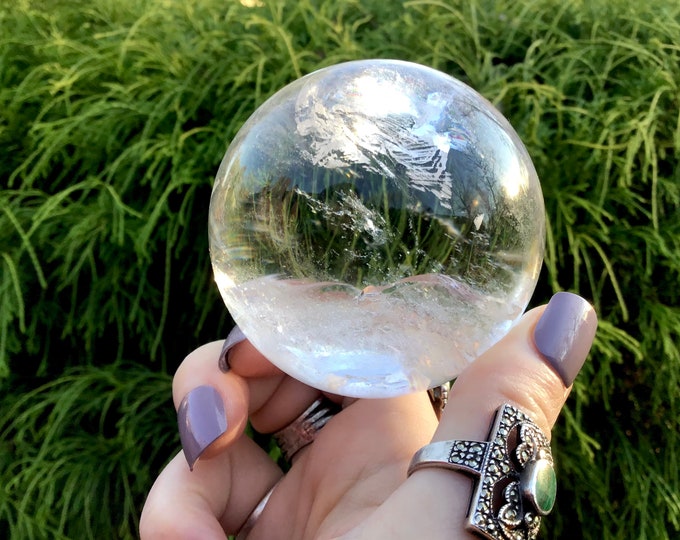 Ultra Clear Quartz Crystal Ball ~ 12.9 oz. ~ 2" Wide Polished Sphere ~ Beautiful Inclusions ~ Natural Home Decor ~ Fast & Free Shipping