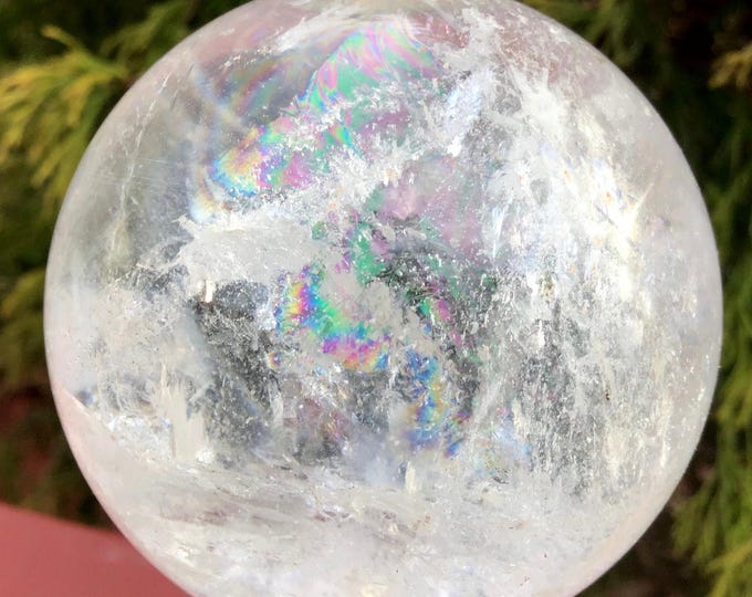 Ultra Clear Quartz Crystal Ball ~ 12 oz. Sphere ~ 2" Wide ~ Sparkling Rainbow Inclusions ~ Reiki, Feng Shui ~ Elegant Home Decor