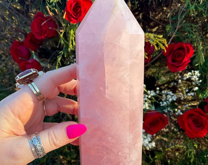 Rose Quartz Crystal Generator ~ 1 Lb. 11 oz. ~ 7" Tall ~ Swirling Pink & White Colors ~ Fast and Free Shipping, USA + Global Shipping ~