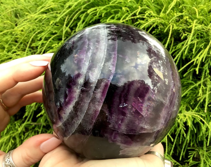 Large Purple Fluorite Crystal Ball: Polished Reiki Altar Display (4 inch, 5 Lb)