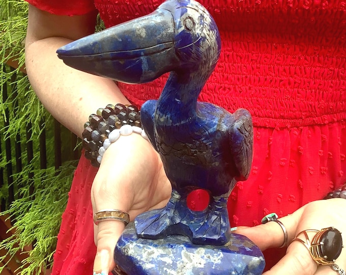 Lapis Lazuli Crystal Pelican ~ 2 Lb. 2 oz. ~ 7" Tall ~ Indigo Blue Color ~ Vintage Hand Carved Spirit Animal ~ Third Eye Chakra Altar Decor